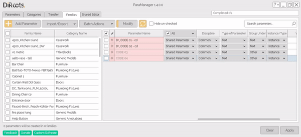 ParaManager export shared parameters